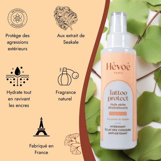 Huile sèche pour tatouage appliquée sur un bras tatoué