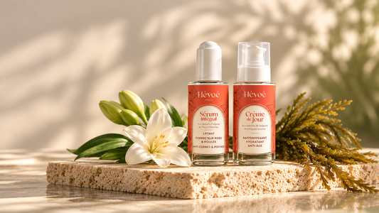 Sérum Intégral et Crème de Jour Hévoé côte à côte, routine hydratation naturelle automne