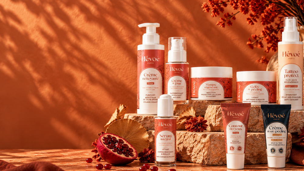 touts les produits de la collection hevoe, serum intefral, creme de jour, contour des yeux
