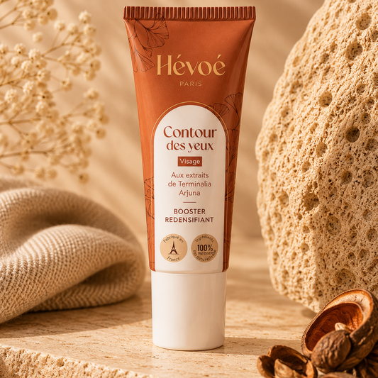 contour des yeux hevoe sur pierre beige avec noix de termina arjuna