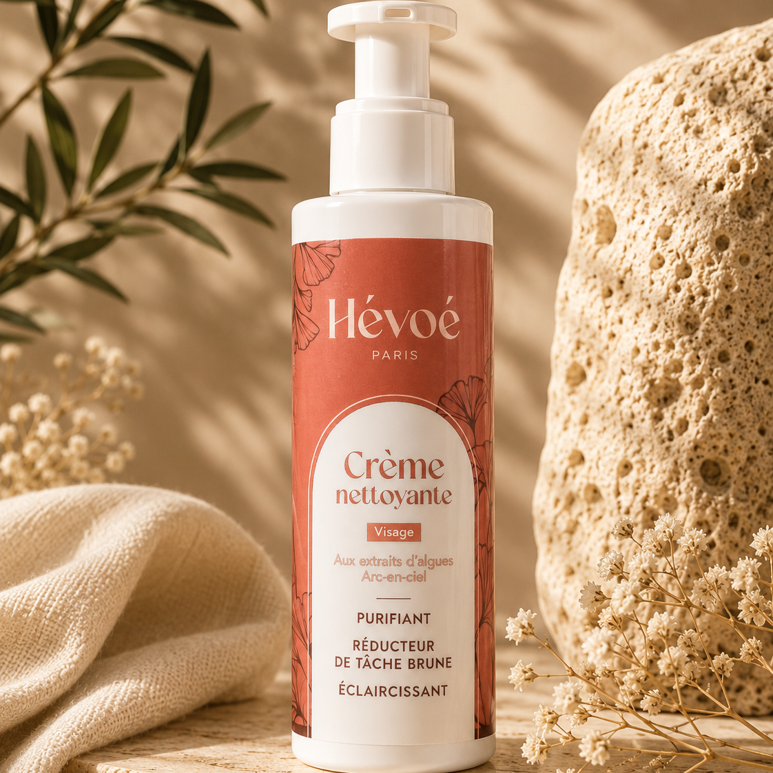 creme nettoyante hevoe sur pierre beige