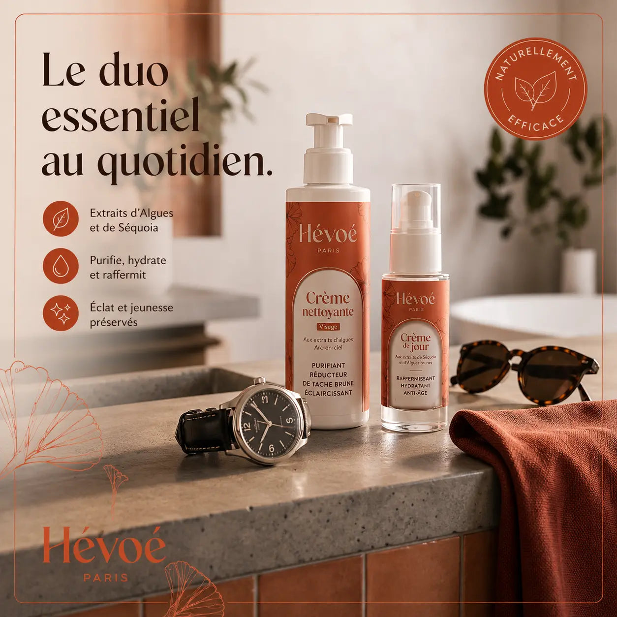 L'Essentiel Nettoyant & Jour – Coffret Soin Visage Naturel Hévoé HEVOE duo creme homme fete des peres hevoe