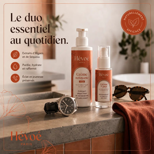 L'Essentiel Nettoyant & Jour – Coffret Soin Visage Naturel Hévoé HEVOE duo creme homme fete des peres hevoe