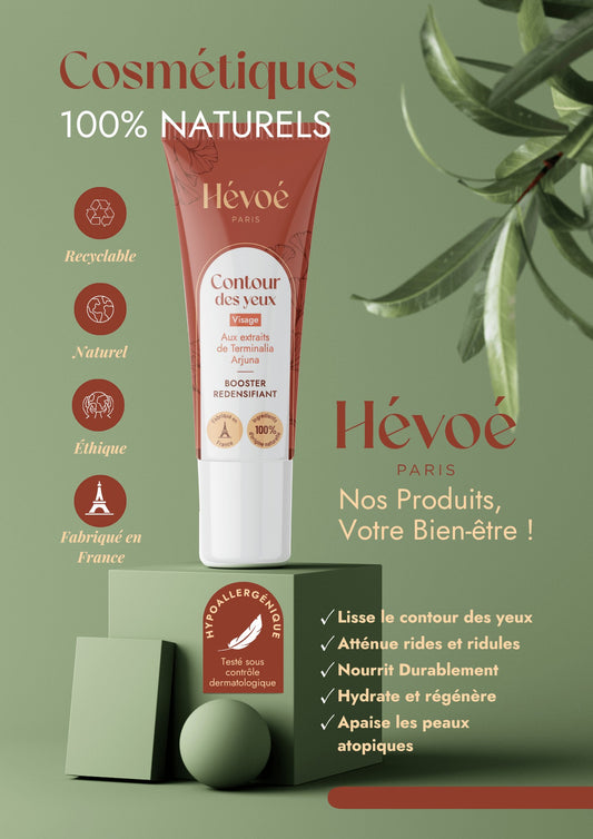 HEVOE Crème Contour des Yeux : tube de soin 100% naturel, réduit poches et cernes, lisse rides. Fabriqué en France.