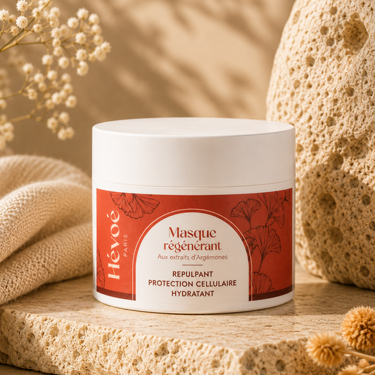 masque regenerant hevoe sur pierre beige 