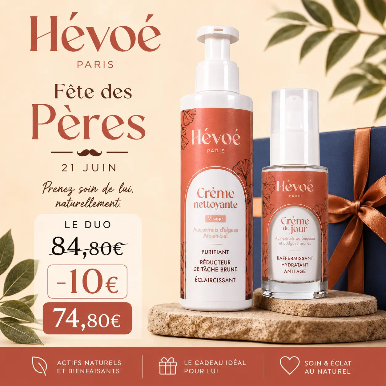 L'Essentiel Nettoyant & Jour – Coffret Soin Visage Naturel Hévoé HEVOE promo offre duo fete des peres hevoe