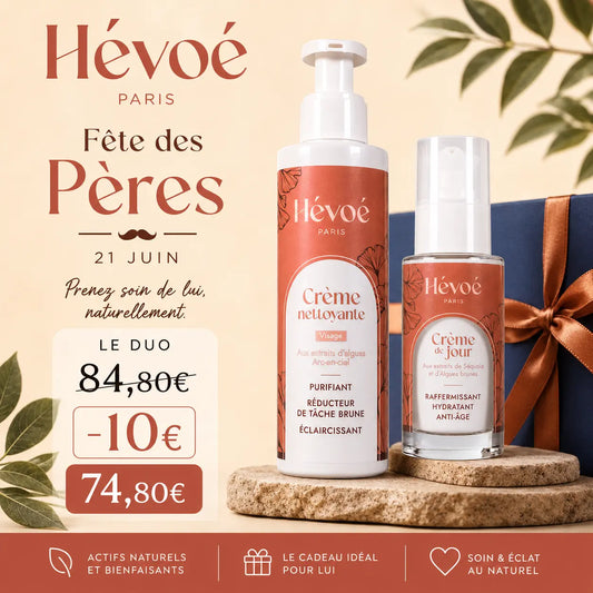 L'Essentiel Nettoyant & Jour – Coffret Soin Visage Naturel Hévoé HEVOE promo offre duo fete des peres hevoe
